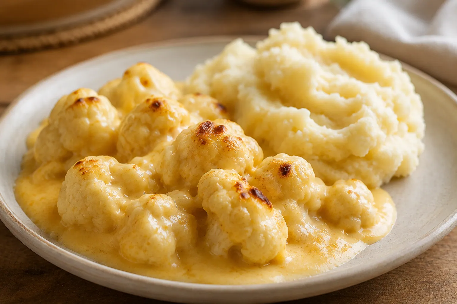 Cauliflower cheese with mashed potato