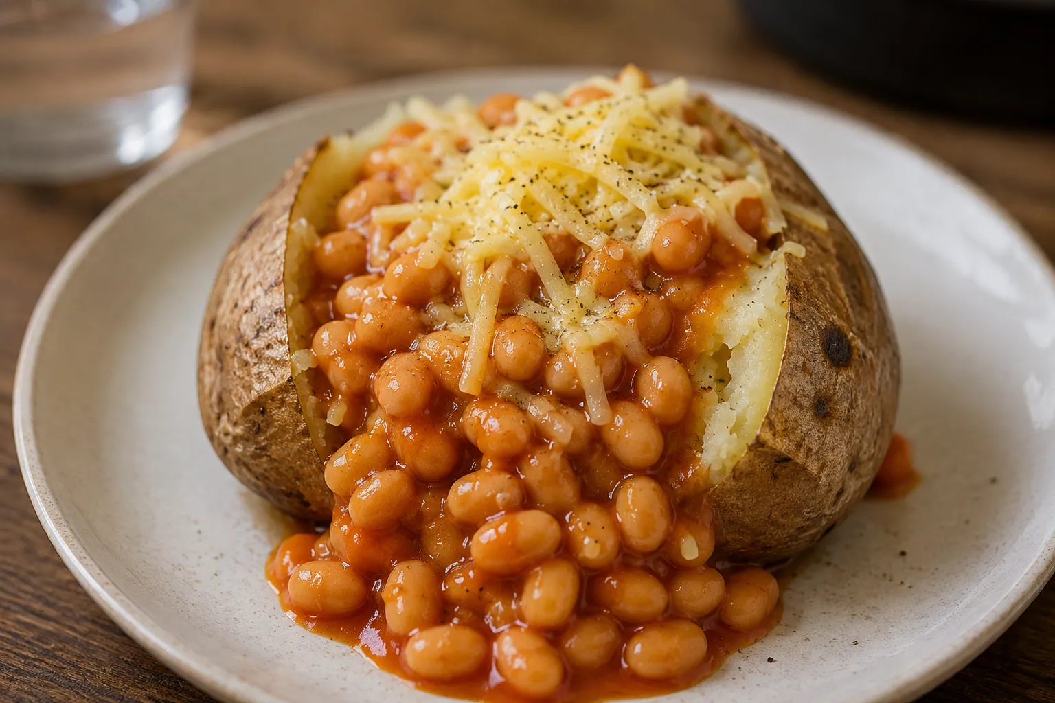 Microwave jacket potato with beans