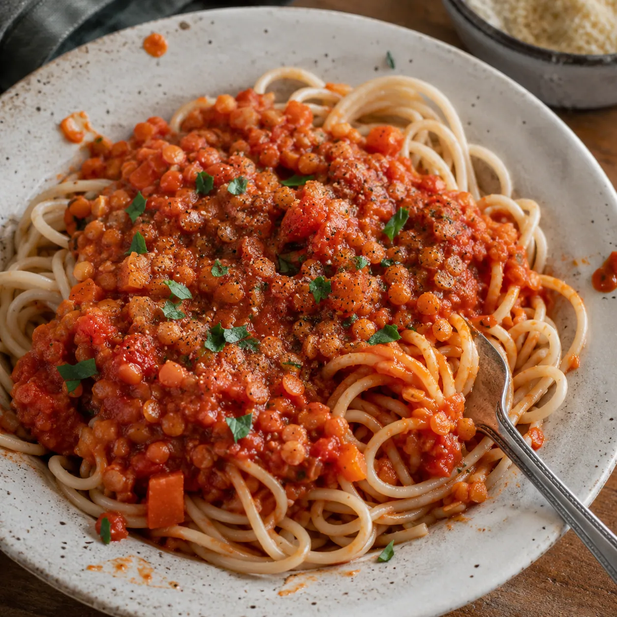 Red lentil bolognese